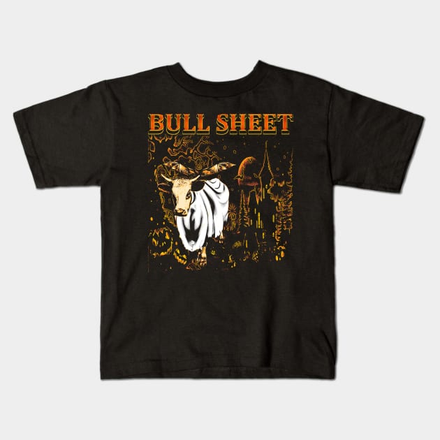 Bull Sheet Ghost Cow Kids T-Shirt by jawiqonata